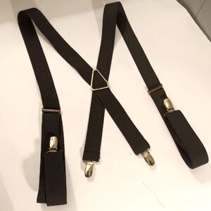 Black Elastic Adjustable X Suspenders With Gold Hardware